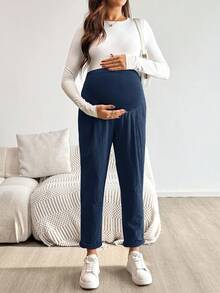 SHEIN Maternity Solid Color Casual Pants - Royal Blue - View 5