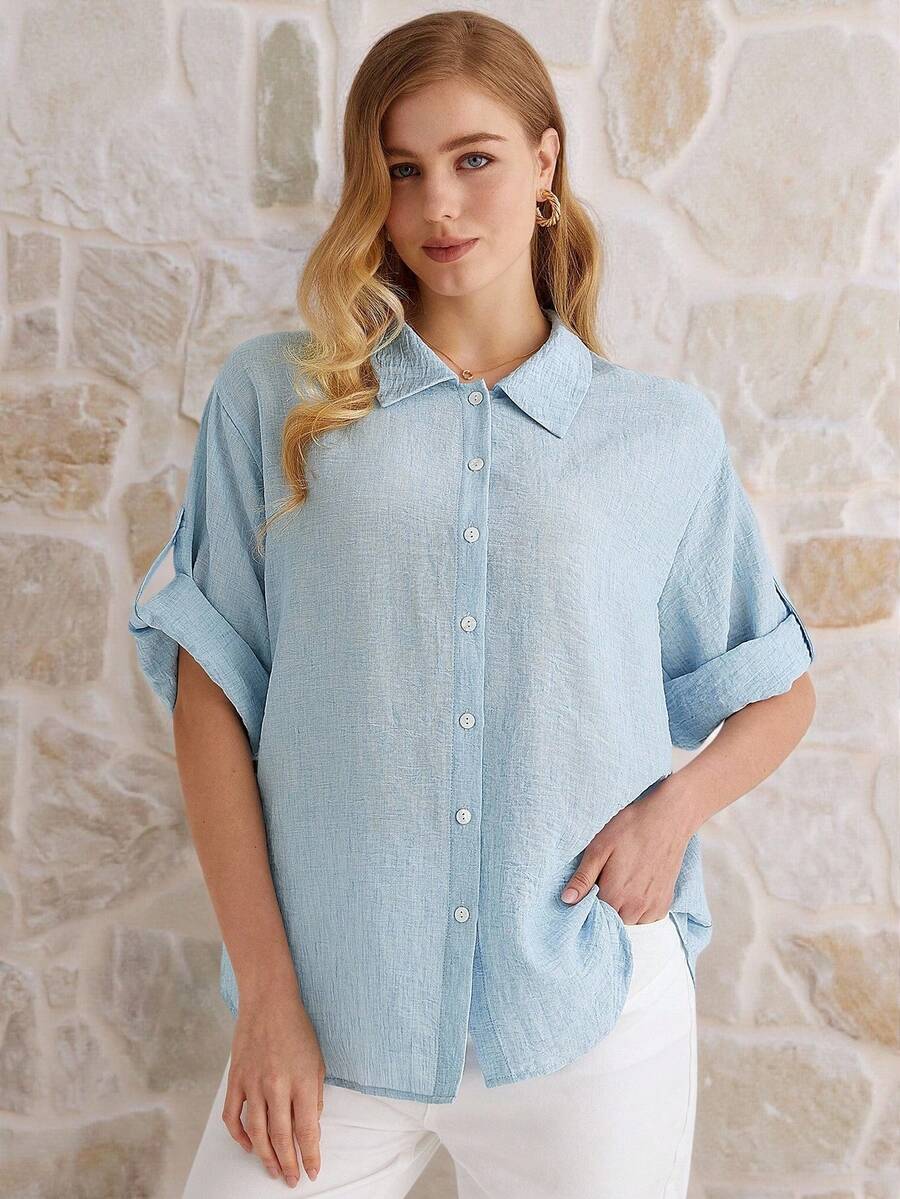 Parysyn 大码梭织通勤及度假秋季女式衬衫