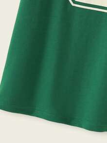 Casuvi Kids 儿童女童休闲宽松圆领短袖落肩字母印花连衣裙，复古美式风格，夏季新品 - 墨綠色 - 查看 7