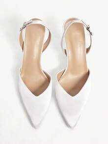 CUCCOO CHICEST Elegant French Style Pointed Toe Satin High Heel Sandals For Women, Chic Mature Style With Ankle Strap, Suitable For Commuting, Dating And Other Occasions Wedding Shoes Spring Shoes Bride Shoes Summer - White - View 9