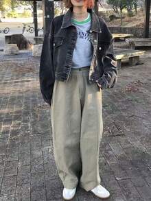 FRIFUL Women's Casual Denim Jacket With Single-Breasted Button, Long Sleeve, Drop Shoulder, Autumn - Grey - View 2