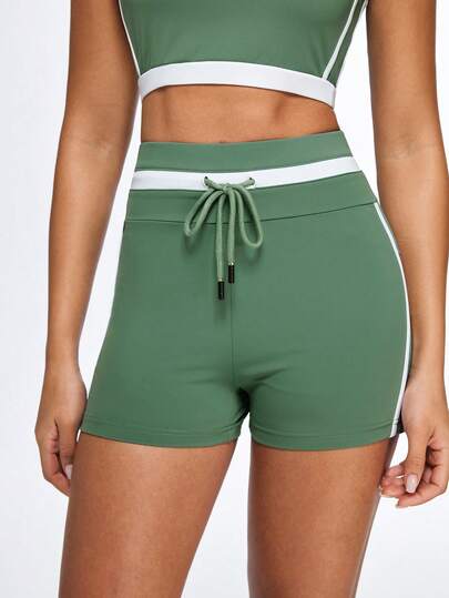 Eassivo Eassivo Women's Drawstring Waist Patchwork Yoga Shorts, Tummy Control Butt Lifting Workout Leggings