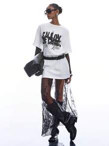 LYSMO Đầm ngắn tay in họa tiết tối giản dành cho nữ - Đen và trắng - Xem 5