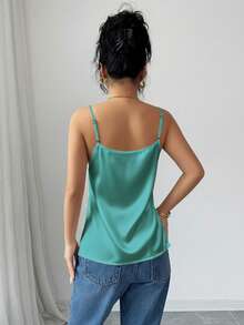 Rafferiza 女士优雅蕾丝缎面吊带背心（黑色） - 綠色 - 查看 2