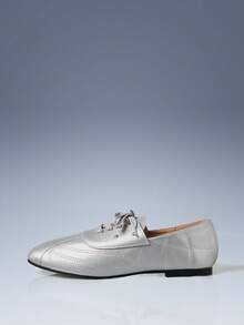 CUCCOO GRLICON Women's Casual Lace-Up Flat Loafers For Daily Wear - Silver - View 2