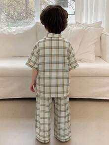 DAZY Toddler Boys' Plaid Short Sleeve Top & Pants Pajama Set - Apricot - View 6