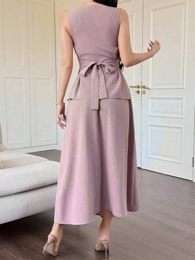 Women's Elegant Sleeveless Top And Skirt 2 Pieces Set, Summer,Wedding Guest Dress Women