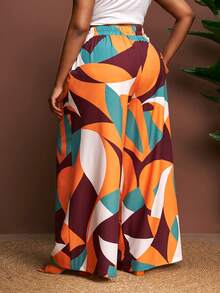 Slaydiva 女士加大码宽松阔腿裤，彩色几何印花，梭织面料，适合通勤、休闲、度假、日常穿着、派对、约会、音乐节、用餐、海滩、邮轮、春夏等场合。 - 彩色 - 查看 3