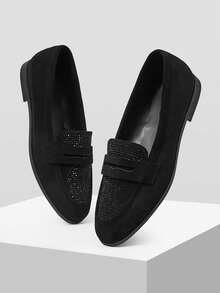 MOTF WOMEN RHINESTONE SUEDETTE FLATS VALENTINE'S DAY SPRING SHOES - Black - View 9
