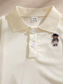 Souflis Souflis Newborn Baby Boy French Style Beige Short Sleeve Polo Shirt,Bear Embroidery White Summer Cute Carrer Day Outfit,Fashionable Clothes For School Play - Apricot - View 7
