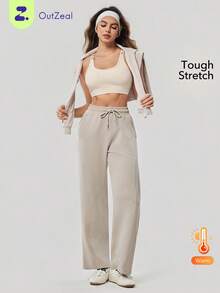 OutZeal Women Sweat Pants Gym Workout Wide Leg Side Pocket Active Bottoms - Beige - View 9