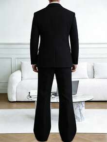 HUEFORM Men's Black Woven Twill Business Formal Suit Men Double Breasted Suit Men S Office Clothes Man Suit Men Suits Black Formal Wear Old Money,Daily Leisure, Weekend Trips, Outdoor Activities, Travel Expeditions, Relaxed Work Environments Or Semi-Formal Occasions, Boyfriend/Husband Gift, Anniversary /Birthday Gift Party Summer Vacation Holiday, Wedding,Spring To Summer Men Suits With Bell Bottoms - Black - View 2
