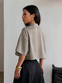 Coolane Top corto holgado a cuadros estilo preppy vintage para mujer, primavera/verano, camisa roja para Año Nuevo - Gris - Ver 8