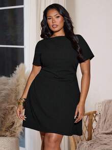 SHEIN BAE 大码女式纯色金属装饰拼接设计时尚百搭约会之夜半身裙裤 - 黑色 - 查看 3