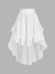 SHEIN MOD Plus Size White Embroidered Front Short Back Long Skirt, Spring/Summer Vacation Skirt - White - View 8