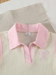 SHEIN Elladie kids 新款V领T恤和牛仔短裙套装，适合4-7岁女孩，春夏款，刺绣时尚套装，适合休闲、度假、上学、旅行、户外活动等场合。 - 彩色 - 查看 4