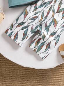 SHEIN Babygirl Vacation Casual Cute Knit Vest Leaf Print Pants Set - Green - View 4