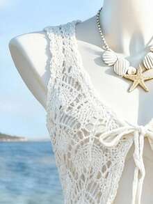 GlowEve 女士优雅无袖系带开衫，春夏款 - 白色 - 查看 6