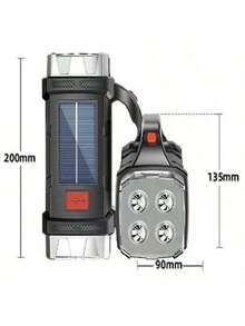 Super Bright Solar Powered Flashlight With USB Rechargeable & Waterproof Features, LED Light With COB Handle, Portable For Exploration, Camping And Patrol - Black - View 2