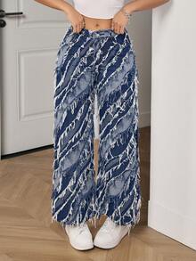 SHEIN PETITE Women's Casual Versatile Flared Jeans With Pockets And Button Design - Blue - View 6