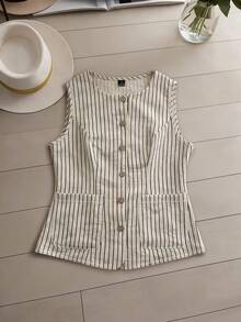 GlowEve Women's Woven Summer Striped Two Pieces Set With Elegant Style - Apricot - View 6