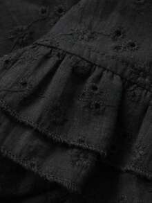FRIFUL 女士夏季休闲网纱刺绣荷叶边短裤 - 黑色 - 查看 7