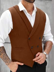 Manfinity Mode Men's Plus Size Single Breasted Suit Vest,Shades Of Brown,Autumn,Formal,Wedding Business Casual Waistcoat For Daily Commuting,Summer Vacation,Gift - Brown - View 4