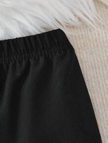 Elladie kids 少女休闲交叉领短袖上衣和裤子套装，夏季 - 黑色 - 查看 4