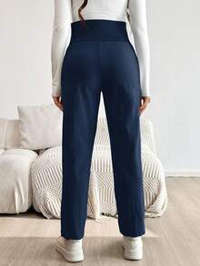 SHEIN Maternity Solid Color Casual Pants - Royal Blue - View 2
