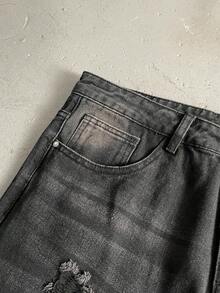 StoneGrade Men's Button Front Pocket Distressed Casual Jeans, Grunge - Black - View 7