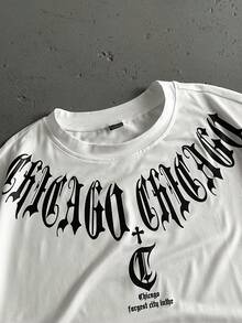 Camiseta de manga corta casual y holgada con estampado de letras para hombre, estilo veraniego de los 2000 - Blanco - Ver 4