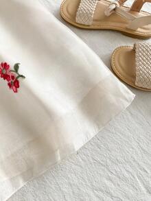 SHEIN Tween Girls Floral Embroidered Sleeveless Dress - Apricot - View 12