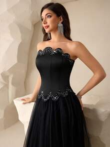Coutiva Maxikleid für Damen mit Pailletten-Besatz und Mesh-Einsätzen (stark verziert) - Schwarz - Übersicht 6