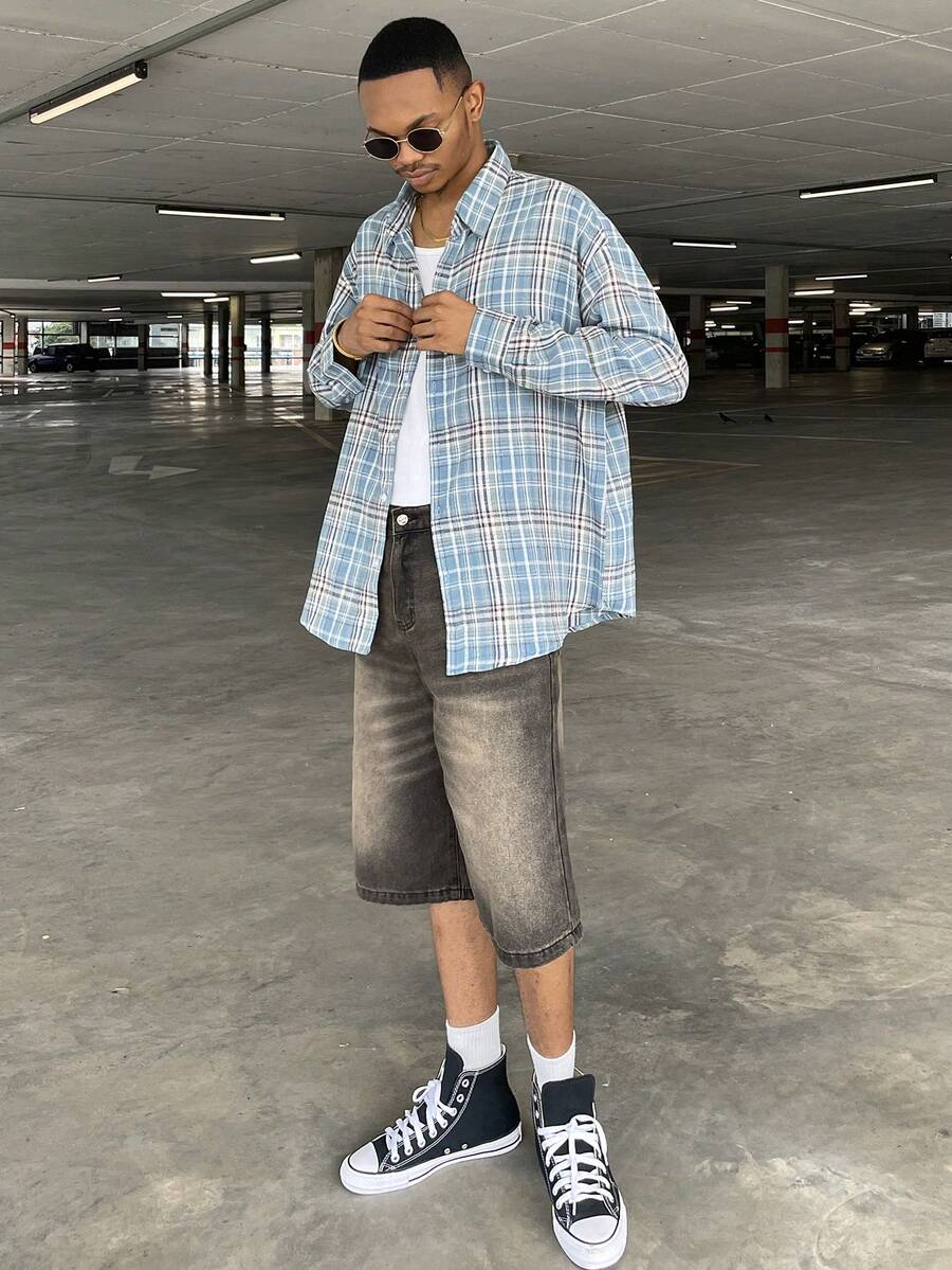 Ngobest Haus Ngobest Haus 男士柔软舒适休闲蓝棕色格子长袖翻领衬衫，春秋季 - 彩色 - 查看 1