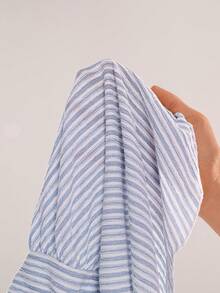 Avantive Women's Blue And White Stripe Knitted Halter Backless Loose Top,Summer Casual Vacation Holiday Outfits,Elegant Sleeveless Beachy Festival Beach Tops - Blue and White - View 7