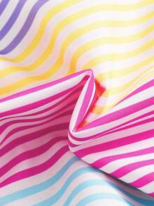 SHEIN Playful Pals 女婴休闲可爱多色条纹印花梭织连衣裙，夏季 - 彩色 - 查看 4