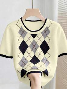 Franclia 新款休闲宽松通勤简约设计女式针织上衣，春秋季 - 杏色 - 查看 4