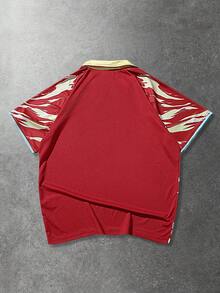 Prep Áo Polo nam, kiểu dáng thể thao thường ngày, in hình hoa anh đào và chữ tiếng Anh, tay ngắn. - Đỏ - Xem 2