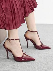 CUCCOO BIZCHIC Giày cao gót siêu cao 10,5cm, mũi nhọn, kiểu dáng gợi cảm, phù hợp cho cả đi hàng ngày và dự tiệc. - Màu Đỏ Sâu - Xem 4