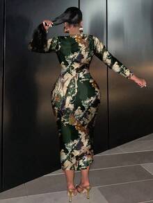 Slaydiva Women Camo Tree Branch Pattern Long Sleeve Round Neck Casual Dress, Suitable For Autumn Winter - Multicolor - View 2