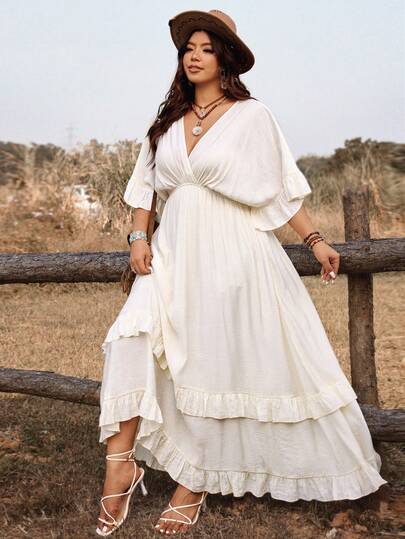 Ceyna Vestido casual de vacaciones con nudo delantero, versátil para primavera/verano, talla grande