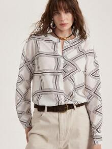Aveloria Modichic Vintage Totem Random Print Casual Versatile Long Sleeve Shirt - White - View 5