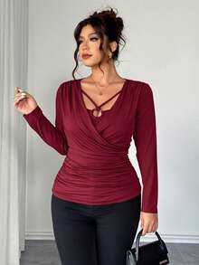 Elenzga Áo thun 2 trong 1 thời trang nữ cỡ lớn có thắt lưng và trang trí vòng tròn, phù hợp cho kỳ nghỉ biển, du lịch biển, đi làm, ngày lễ tình nhân, lễ hội âm nhạc, ngày của mẹ, Halloween, Lễ Tạ ơn, Lễ Phục sinh, Ngày Quốc khánh, Năm mới, tiệc hẹn hò, Giáng sinh, mùa cưới, mùa thu/đông. - Màu Đỏ Sâu - Xem 5