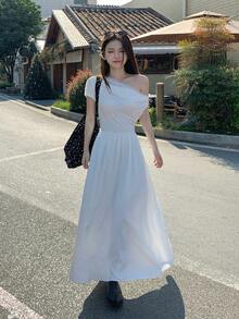 DAZY Damen Spitzenbesatz Träger einfarbiges Midikleid, koreanischer Stil - Weiss - Übersicht 6