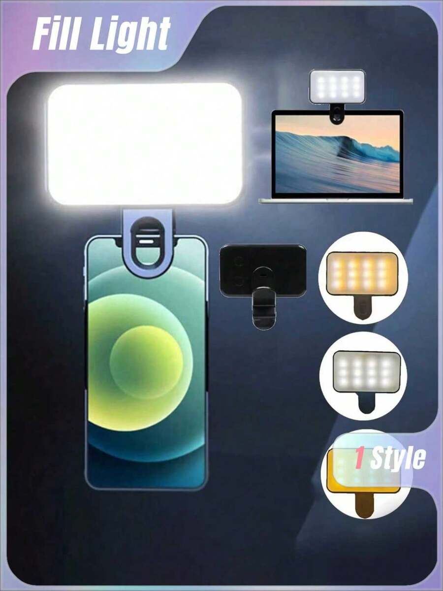 1PC Adjustable 3-Color Selfie Ring Light, Suitable For Mobile Phone, Camera, Video Conference, Live Streaming Fill Light, Laptop, Makeup And Selfie With Clip, Portable Mini LED Lamp, USB Rechargeable - polychromatic light - View 1