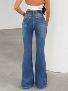 SHEIN Woman Stretch High Waist Bootcut Denim Jean TALL - Medium Wash - View 3