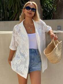 DAZY 女士白色短袖休闲/度假衬衫，春夏款 - 白色 - 查看 3