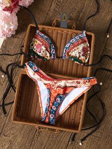 Swim Vcay New Women's Bohemian Style Starfish & Shell Print Bikini Swimwear - Multicolor - View 1
