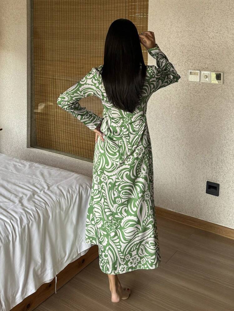 Charming Floral Print Cinched Waist Long Nightgown For Women