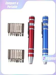 Set de 9 piezas de Miniaturizados destornilladores de aleación de aluminio, juego portátil multiusos con puntas intercambiables, herramienta de reparación, herramientas para hombres - Multicolor - Ver 1